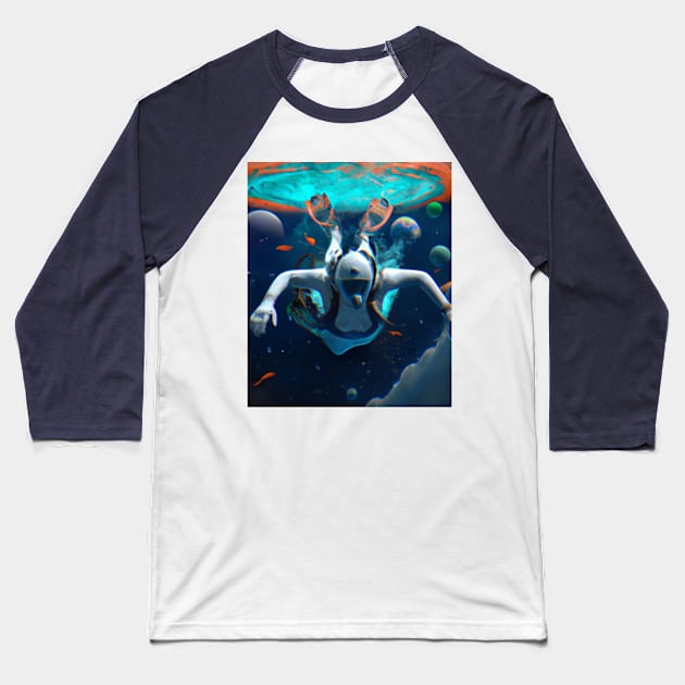 man swimming with planets Baseball T-Shirt by mdr design